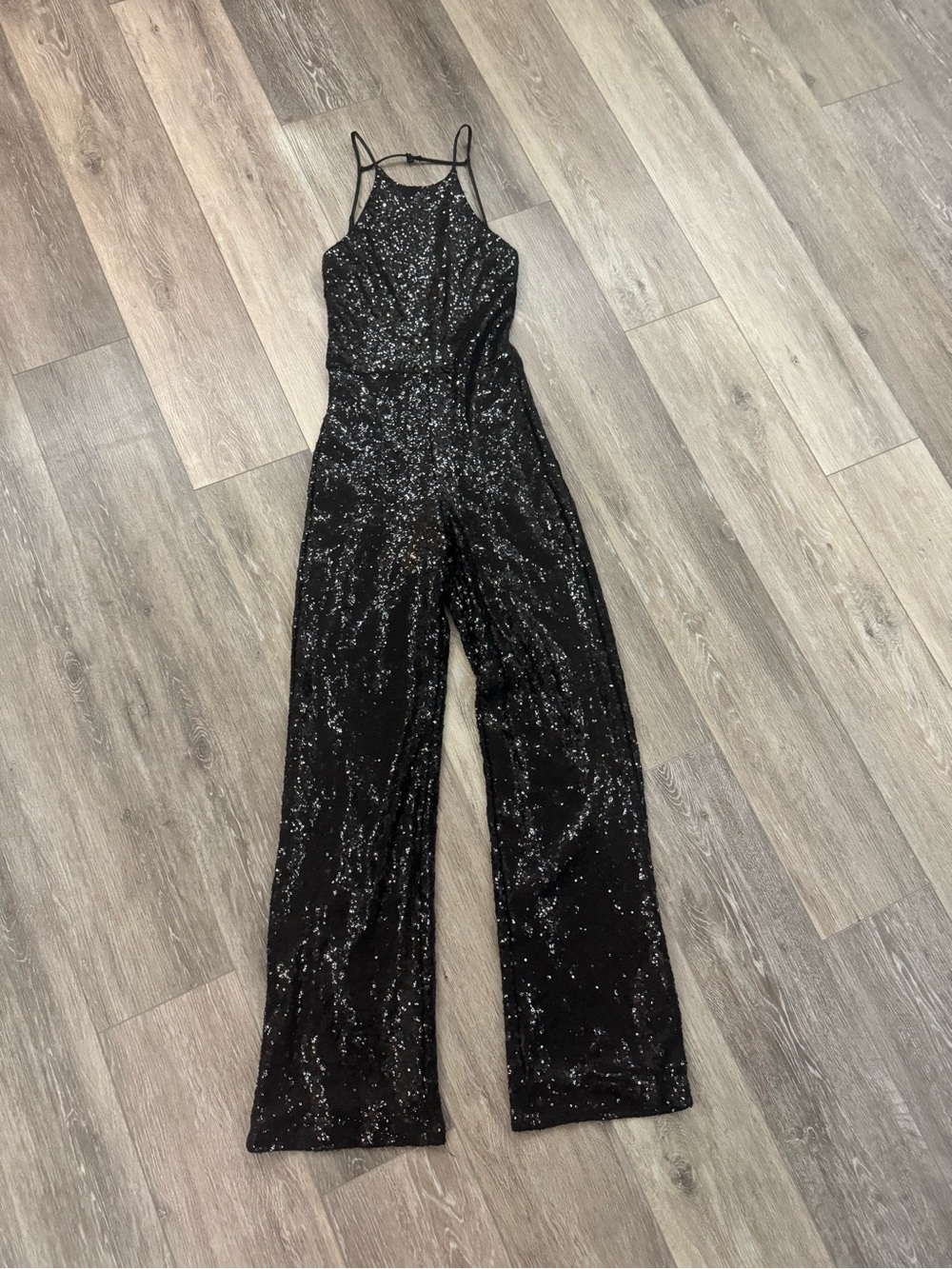 Premier Black Sequin Halter Wide-Leg Jumpsuit